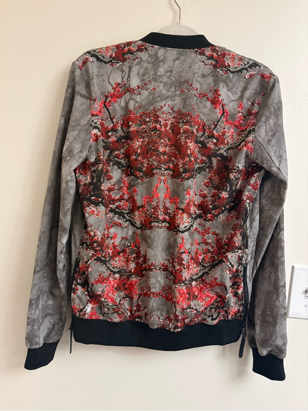 Bano eeMee Cherry Blossom Sakura Bomber Jacket medium M Fair Trade art to wear - Picture 1 of 7